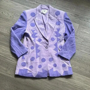 Fai Tat | Purple geometric and polka dot  vintage wool blazer